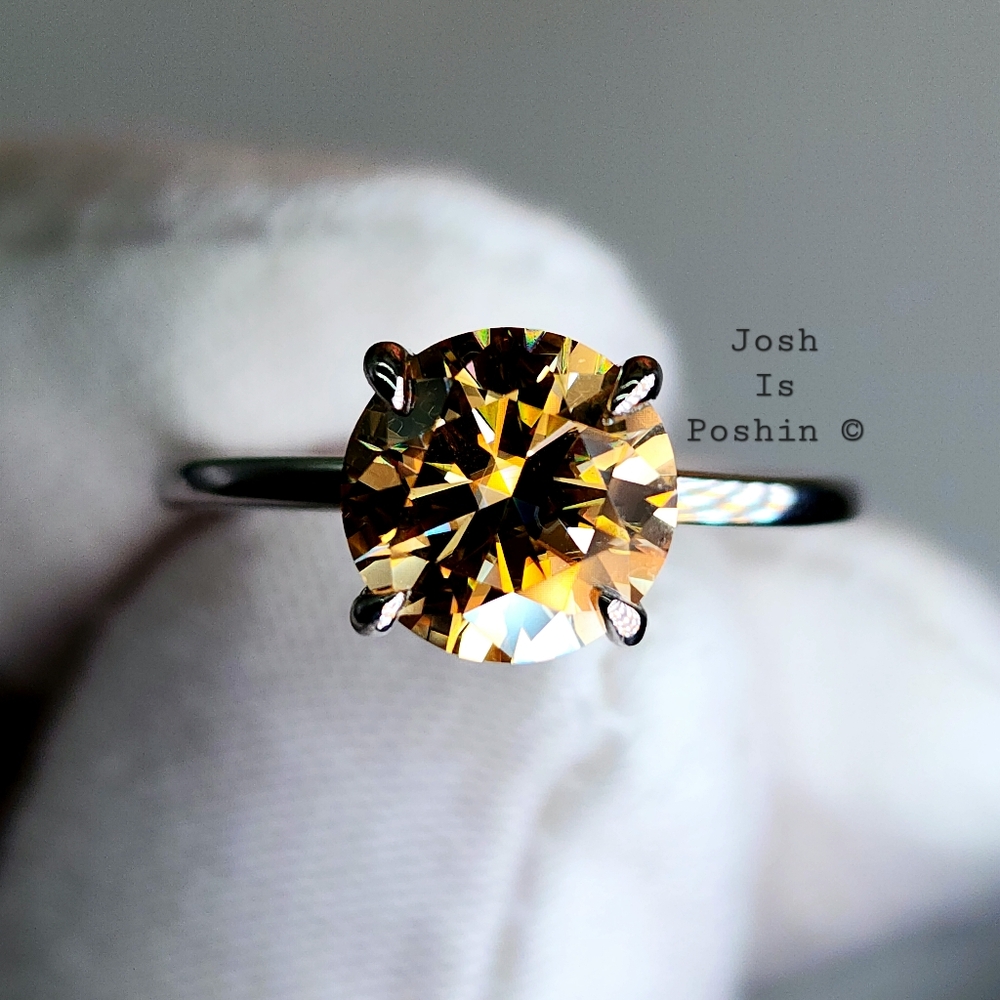 2CTW Gold Moissanite solitaire ring sterling silver
